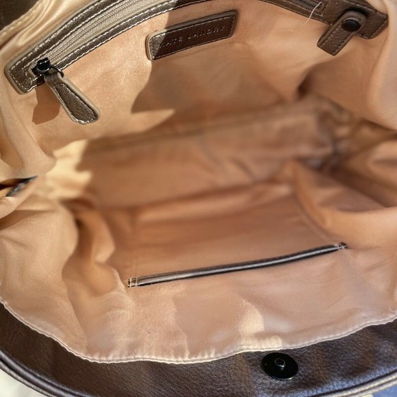 Kate Landry Leather Tote Purse Metallic Pewter w/a Bronze Textured Accent - Picture 6 of 6